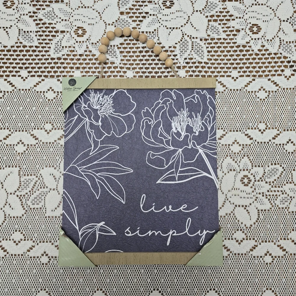 NEW Live Simply Hanging Sign Wall Art Willow Spring Plaque Blue White Light Wood